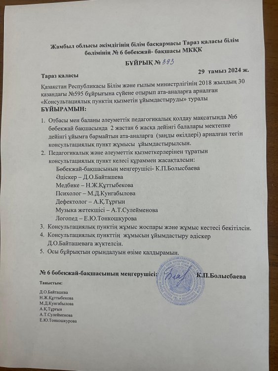 Консультациялық пункт бұйрығы